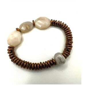 Rose quartz agate and copper disc beaded stretchy bracelet